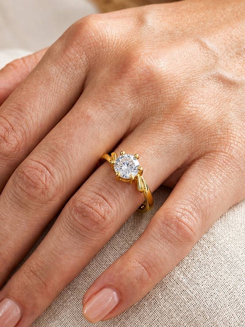 Gold cubic zirconia gold plated finger ring for women