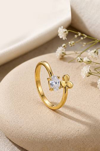 Gold cubic zirconia gold plated finger ring for women