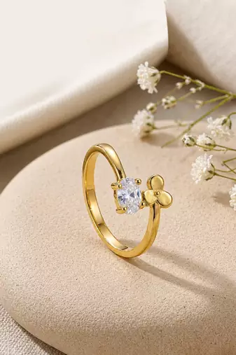 Gold cubic zirconia gold plated finger ring for women