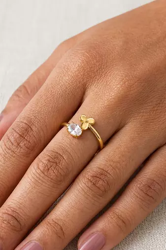 Gold cubic zirconia gold plated finger ring for women
