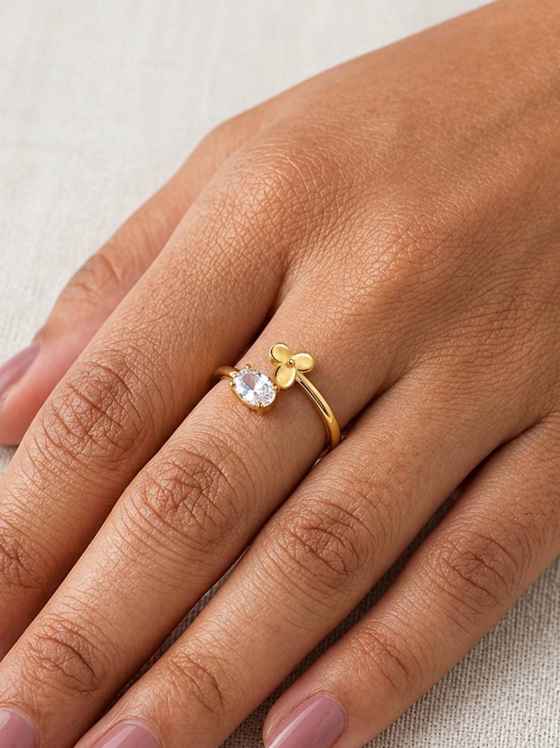 Gold cubic zirconia gold plated finger ring for women