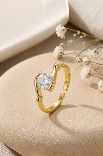 Gold cubic zirconia gold plated finger ring for women