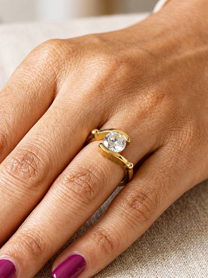 Gold cubic zirconia gold plated finger ring for women