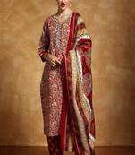 Floral printed cotton v neck kurta trouser & dupatta set