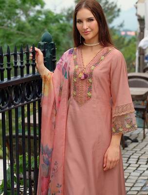 Women Floral Embroidered Thread Work Kurta with Trousers & With Dupatta 5