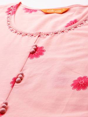 Floral Printed Beads & Stones Cotton Kurta With Trousers & Dupatta 2