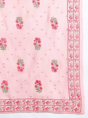 Floral Printed Beads & Stones Cotton Kurta With Trousers & Dupatta 4