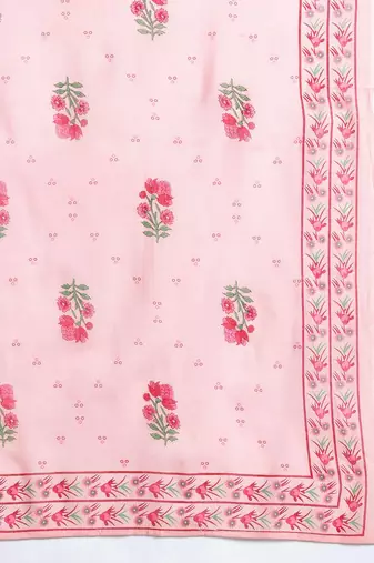 Floral Printed Beads & Stones Cotton Kurta With Trousers & Dupatta