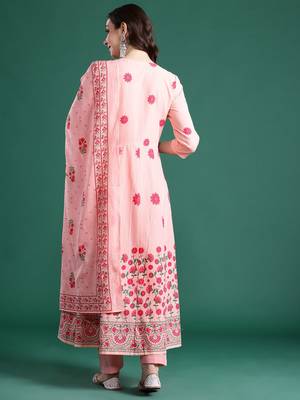 Floral Printed Beads & Stones Cotton Kurta With Trousers & Dupatta 6