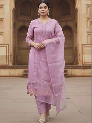 Women Ethnic Motifs Embroidered Thread Work Kurta with Trousers & With Dupatta 1