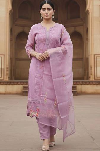 Women Ethnic Motifs Embroidered Thread Work Kurta with Trousers & With Dupatta