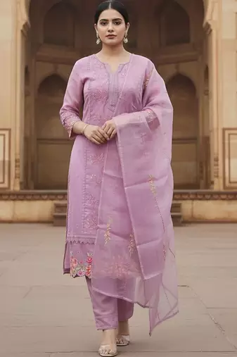 Women Ethnic Motifs Embroidered Thread Work Kurta with Trousers & With Dupatta