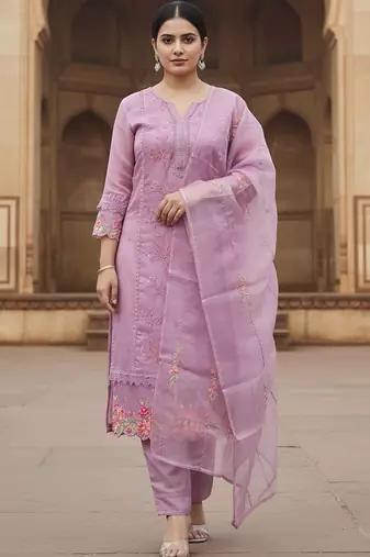 Women Ethnic Motifs Embroidered Thread Work Kurta with Trousers & With Dupatta
