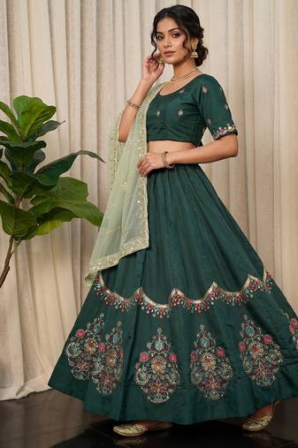 Emerald Green silk blend Lehenga Choli with Heavy Embroidery for Dandiya and 