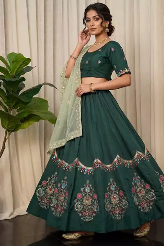 Emerald Green silk blend Lehenga Choli with Heavy Embroidery for Dandiya and 