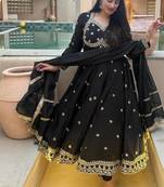 black vichitra silk blend  party wear embroidery anarkali suit set
