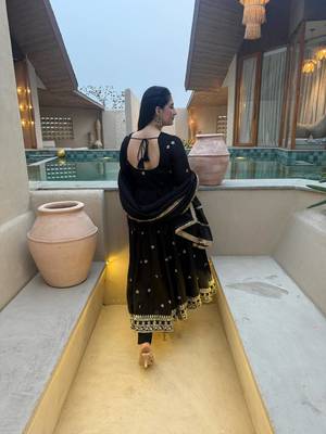 black vichitra silk blend  party wear embroidery anarkali suit set 6