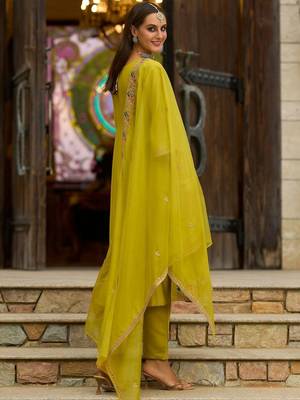 Ethnic Motifs Embroidered Thread Work A-Line Kurta with Trousers & With Dupatta 3