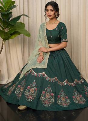 Emerald Green silk blend Lehenga Choli with Heavy Embroidery for Dandiya and  2