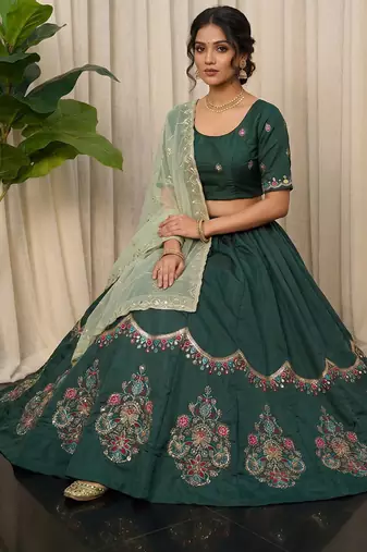 Emerald Green silk blend Lehenga Choli with Heavy Embroidery for Dandiya and 