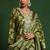 Floral embroidered cotton v neck kurta trouser & dupatta set