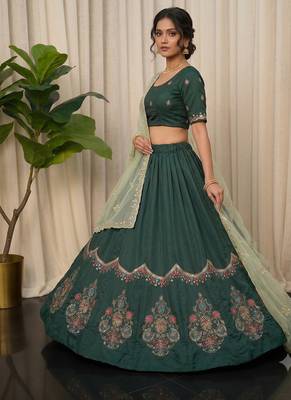 Emerald Green silk blend Lehenga Choli with Heavy Embroidery for Dandiya and  3