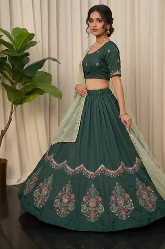 Emerald Green silk blend Lehenga Choli with Heavy Embroidery for Dandiya and 