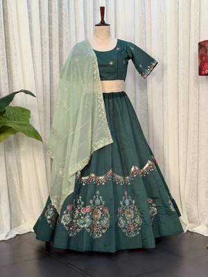 Emerald Green silk blend Lehenga Choli with Heavy Embroidery for Dandiya and  4