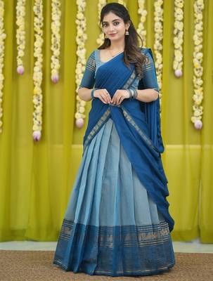 Traditional South Indian Style Blue Lehenga Choli 1