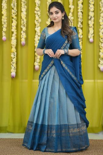 Traditional South Indian Style Blue Lehenga Choli