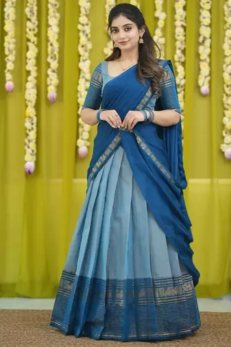 Traditional South Indian Style Blue Lehenga Choli