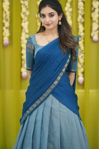 Traditional South Indian Style Blue Lehenga Choli
