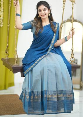 Traditional South Indian Style Blue Lehenga Choli 3