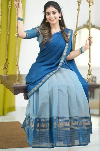 Traditional South Indian Style Blue Lehenga Choli