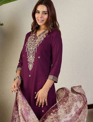 Women Ethnic Motifs Embroidered Thread Work Kurta with Trousers & Dupatta 2