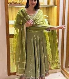 green vichitra silk blend  party wear embroidery anarkali suit set
