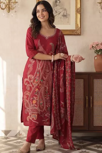 Women Paisley Printed Regular Kurta with Trousers & With Dupatta