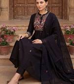 Women Ethnic Motifs Embroidered Thread Work Cotton Kurta with Trousers & With Dupatta