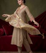 Women Ethnic Motifs Embroidered Raw Silk Kurta with Trousers & With Dupatta