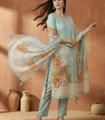 Women Ethnic Motifs Printed Mirror Work Cotton Kurta with Trousers & With Dupatta