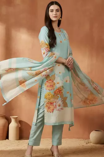 Women Ethnic Motifs Printed Mirror Work Cotton Kurta with Trousers & With Dupatta
