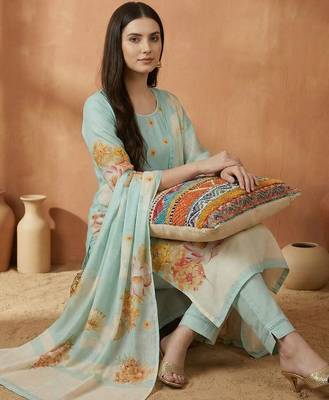 Women Ethnic Motifs Printed Mirror Work Cotton Kurta with Trousers & With Dupatta 4