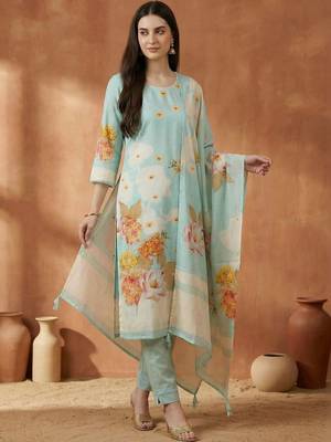 Women Ethnic Motifs Printed Mirror Work Cotton Kurta with Trousers & With Dupatta 5