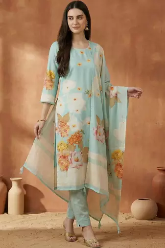 Women Ethnic Motifs Printed Mirror Work Cotton Kurta with Trousers & With Dupatta