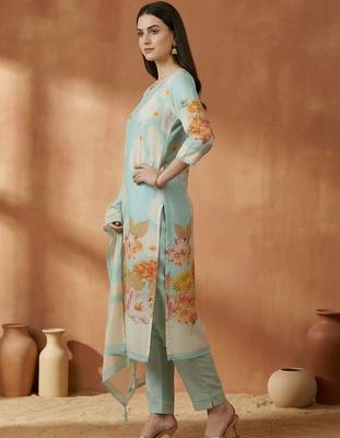 Women Ethnic Motifs Printed Mirror Work Cotton Kurta with Trousers & With Dupatta 6