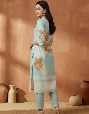 Women Ethnic Motifs Printed Mirror Work Cotton Kurta with Trousers & With Dupatta 7