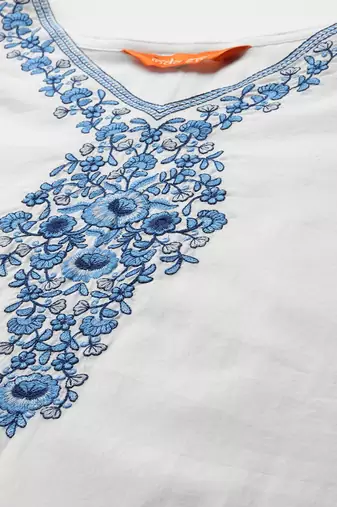Floral Embroidered Cotton Kurta with Trousers & Dupatta