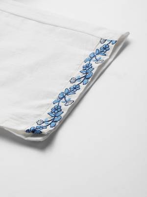 Floral Embroidered Cotton Kurta with Trousers & Dupatta 8