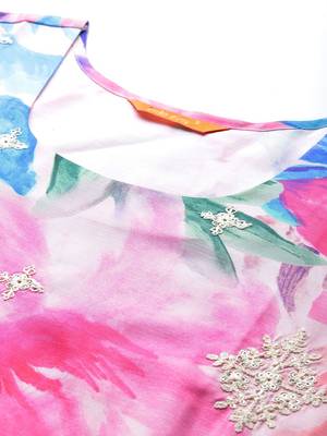 Floral Embroidered Empire Thread Work Kurta With Trousers & Dupatta 2