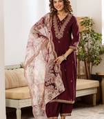 Women Ethnic Motifs Embroidered Thread Work Kurta with Patiala & With Dupatta